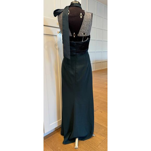 After Six Gown Sz 8 Halter Neck Open Back Floor Length Formal Evening Evergreen - Picture 3 of 12